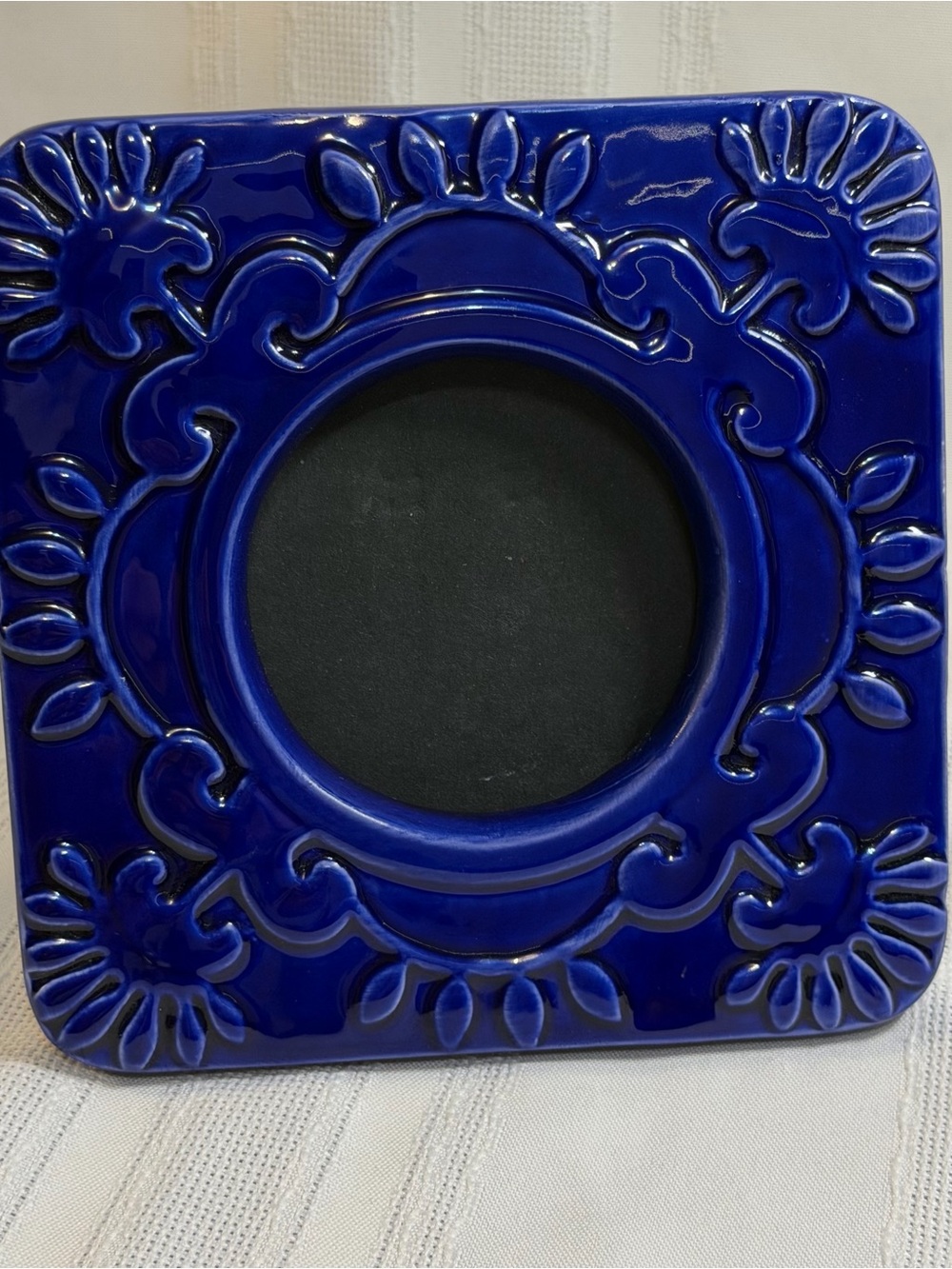 6” Square Cobalt Blue Ceramic Tabletop Picture Frame With Kick Stand No Glass